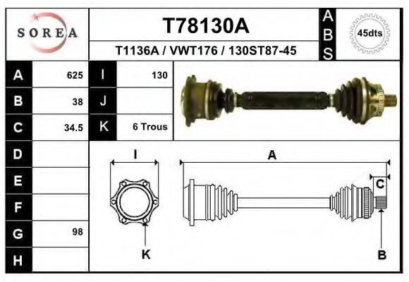 Planetara AUDI A4 (8D2, B5) (1994 - 2001) EAI T78130A piesa NOUA