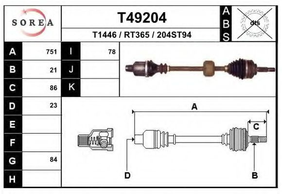 Planetara RENAULT MEGANE I Classic (LA0/1) (1996 - 2006) EAI T49204 piesa NOUA