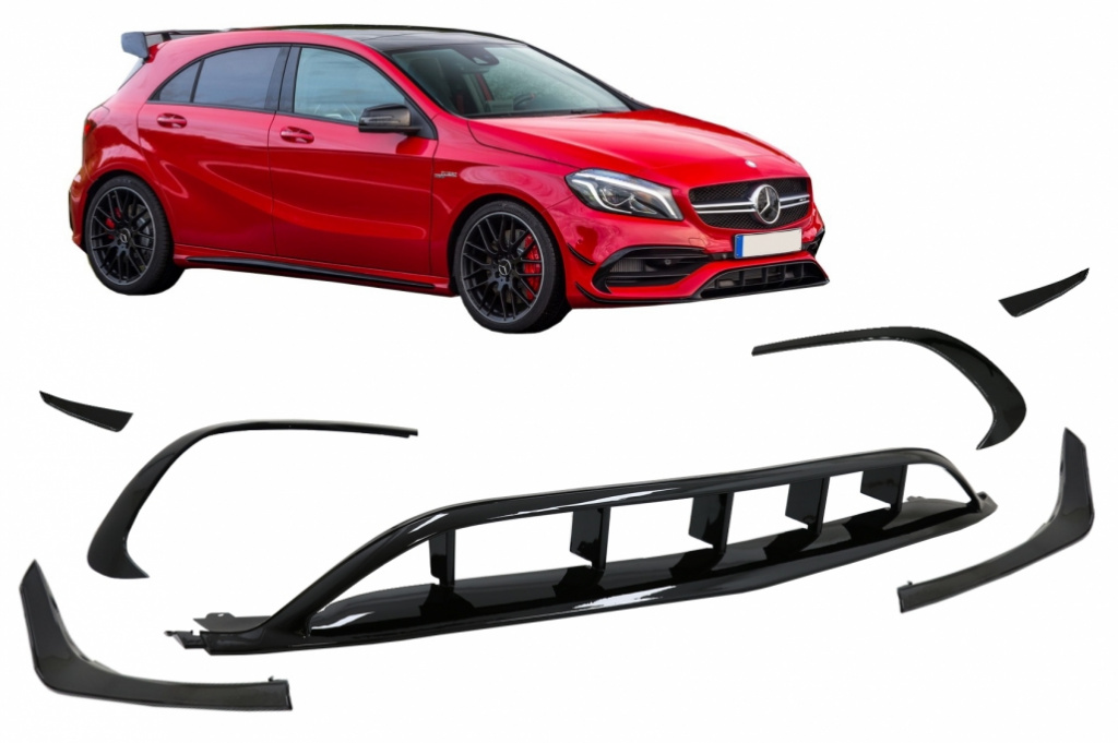 Prelungiri Bara Fata compatibil cu Mercedes A-Class W176 Facelift AMG Line (2015-2018) A45 Design Negru Lucios FBSPMBW176FAMG