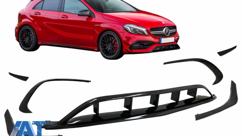 Prelungiri Bara Fata compatibil cu Mercedes A-Class W176 Facelift AMG Line (2015-2018) A45 Design Negru Lucios