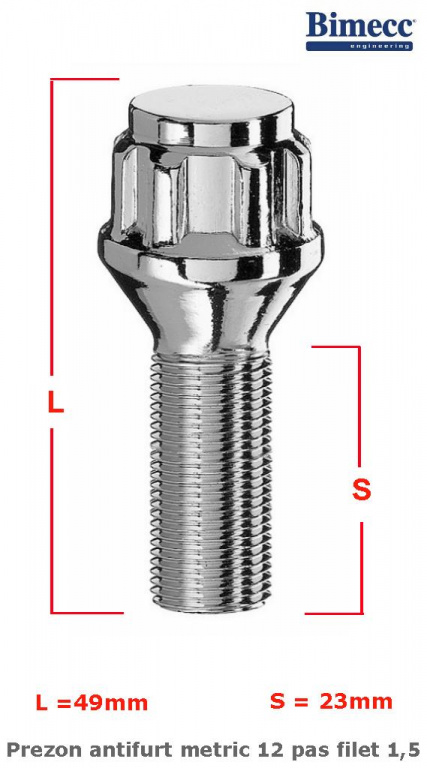 PREZOANE ANTIFURT METRIC 12 PAS FILET 1,5 23MM CONIC – COD AN121523C