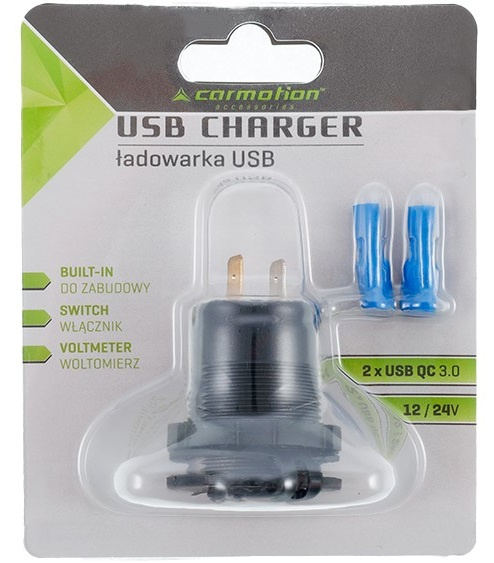 Priza Incorporabila Incarcator USB QC3.0 + USB 6A Cu Voltmetru Si Intrerupator Mecanic 12V / 24V Carmotion 63206