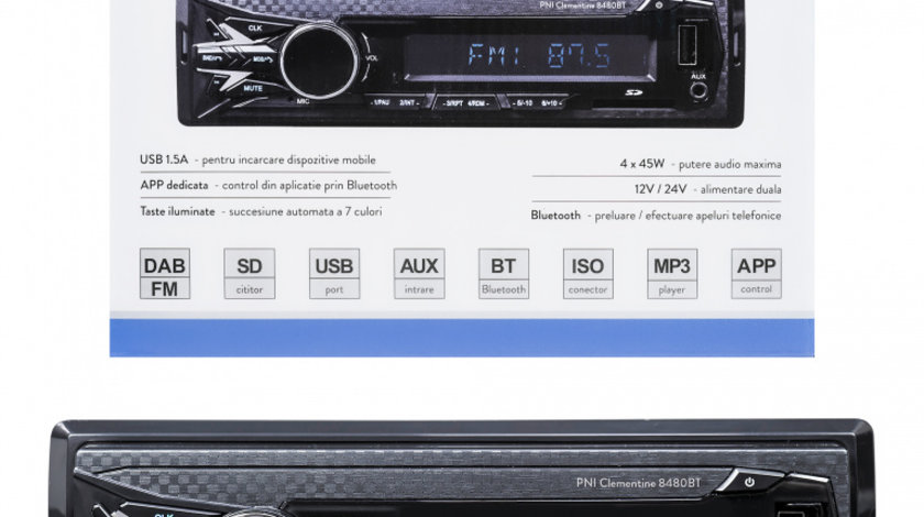 Radio Mp3 Player Auto Dab Si Rds Pni Clementine 8480bt 4x45w, 12/24v, Cu Sd, Usb, Aux, Rca, Bluetooth Si Usb 1.5a PNI-8480BT