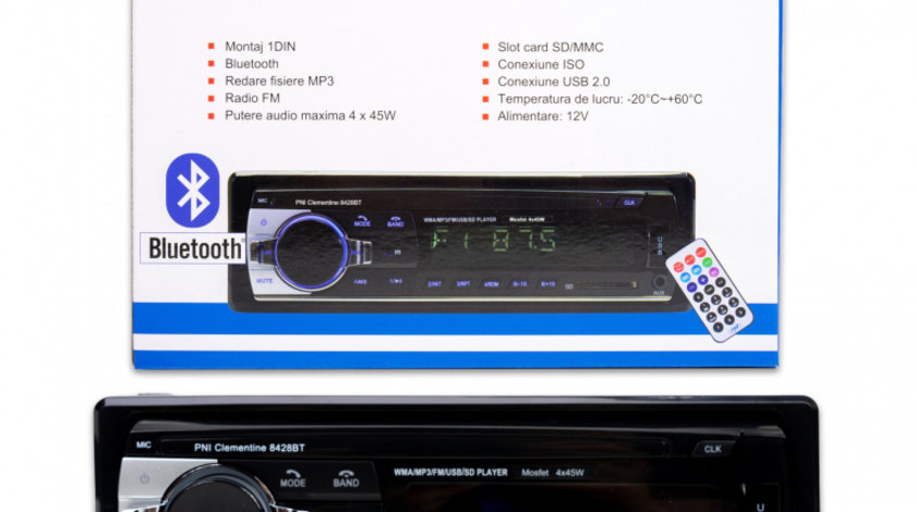 Radio MP3 player auto PNI Clementine 8428BT 4x45w 1 DIN cu SD, USB, AUX, RCA si Bluetooth PNI-8428BT