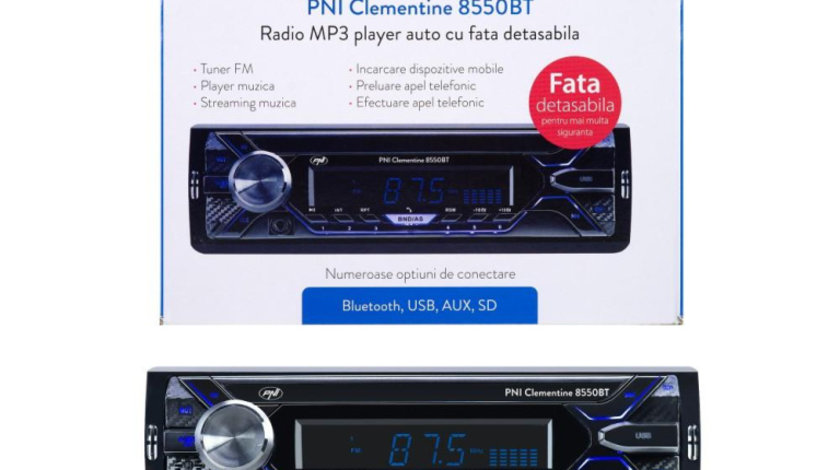 Radio mp3 player auto pni clementine 8550bt, fata detasabila, 4x45w, 12v, 1 din, cu sd, usb, aux, rca UNIVERSAL Universal #6 PNI-MP3-8550