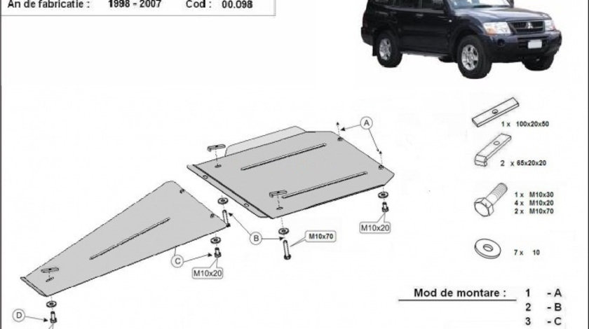 Scut metalic cutie de viteze si diferential Mitsubishi Pajero Sport 1 1998-2007