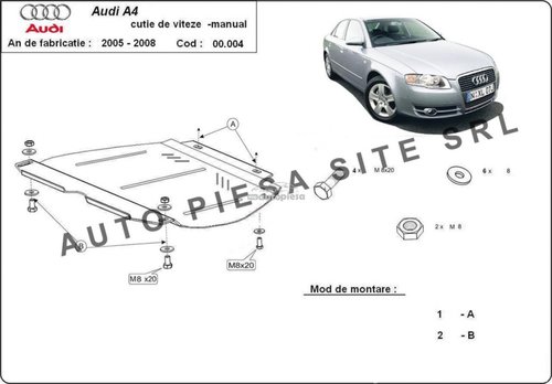 Scut metalic cutie viteze manuala Audi A4 B7 (4 cilindrii) fabricat in perioada 2005 - 2008 APS-00,0...