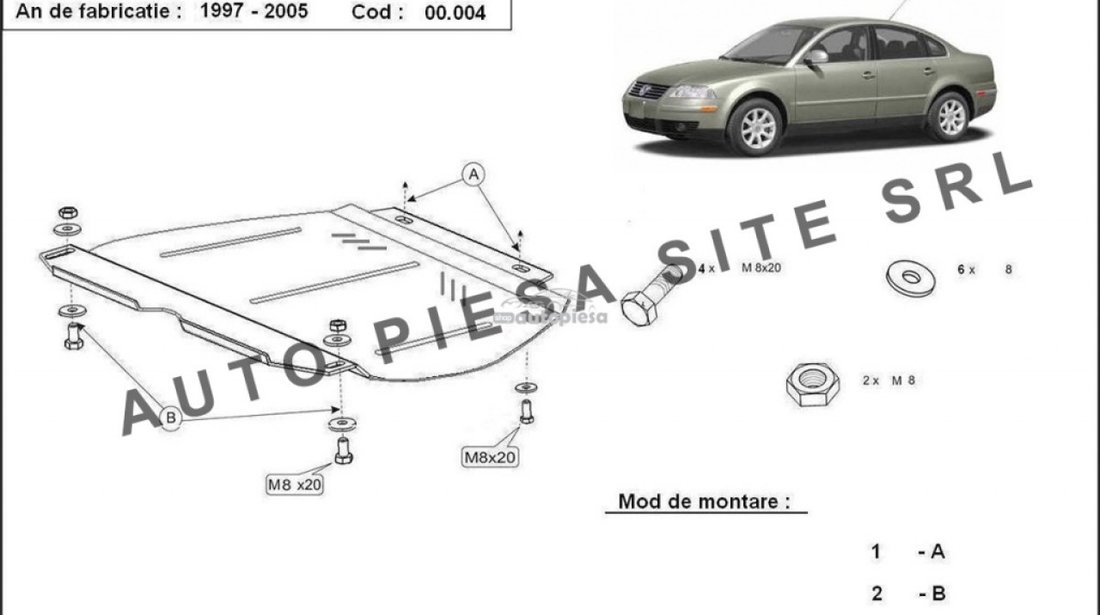 Scut metalic cutie viteze manuala VW Passat (3B3, 3B6) fabricat in perioada 2001 - 2005 APS-00,004 piesa NOUA