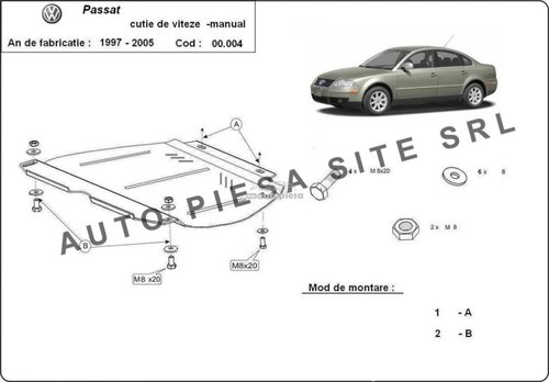 Scut metalic cutie viteze manuala VW Passat (3B3, 3B6) fabricat in perioada 2001 - 2005 APS-00,004 p...