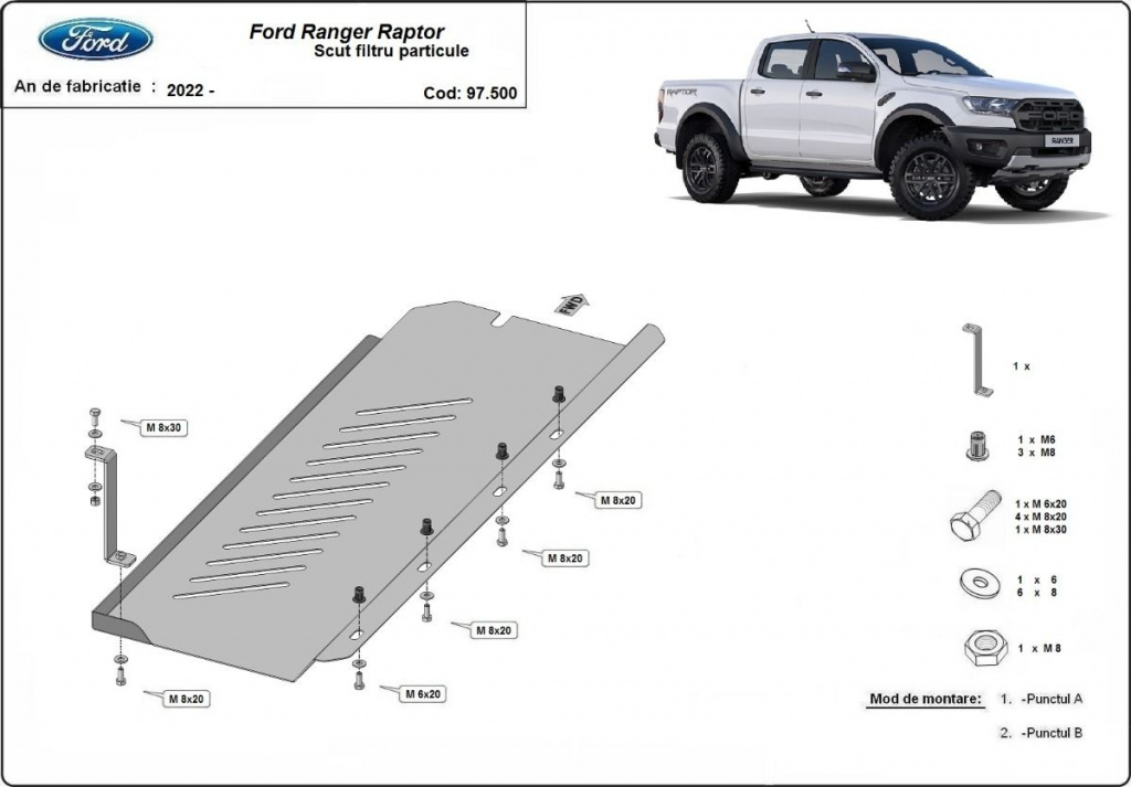 Scut metalic filtru particule Ford Ranger Raptor 2020-2023