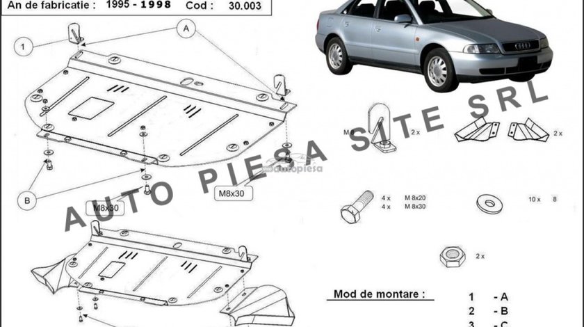 Scut metalic motor Audi A4 B5 (4 cilindrii) fabricat in perioada 1995 - 2001 APS-30,003 piesa NOUA