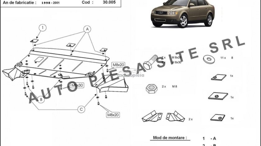 Scut metalic motor Audi A4 B5 (6 cilindrii) fabricat in perioada 1995 - 2001 APS-30,005 piesa NOUA