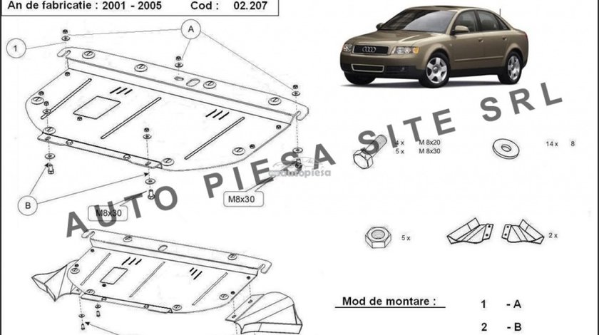 Scut metalic motor Audi A4 B6 (6 cilindrii) fabricat in perioada 2001 - 2005 APS-02,207 piesa NOUA