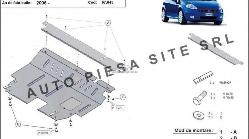 Scut metalic motor Fiat Grande Punto fabricat incepand cu 2006 APS-07,043 piesa NOUA