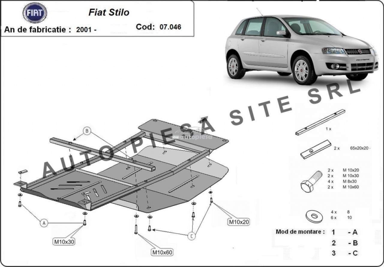 Scut metalic motor Fiat Stilo fabricat incepand cu 2001 APS-07,046 piesa NOUA