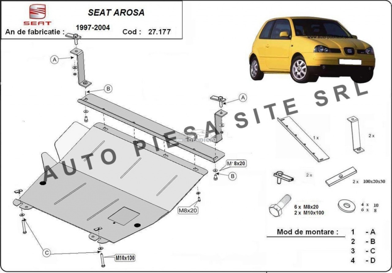 Scut metalic motor Seat Arosa fabricat in perioada 1997 - 2004 APS-27,177 piesa NOUA