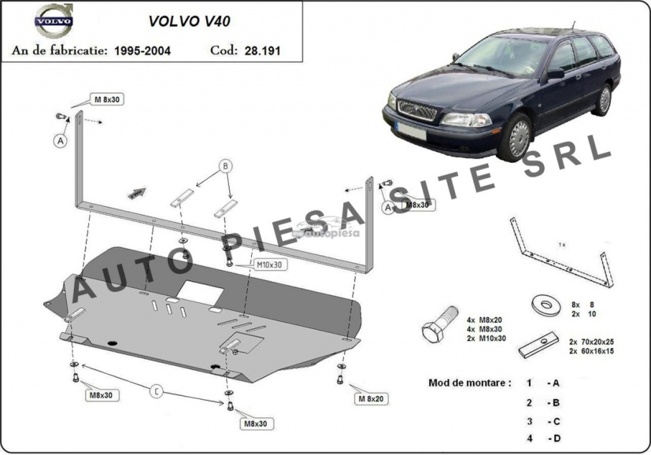 Scut metalic motor Volvo V40 fabricat incepand cu 1995 - 2004 APS-28,191 piesa NOUA