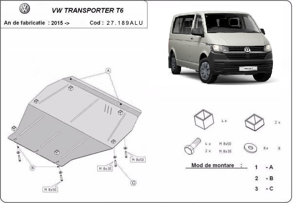 Scut motor aluminiu VW Transporter T6 2015-prezent