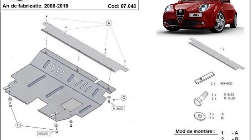 Scut motor metalic Alfa Romeo Mito 2008-2018