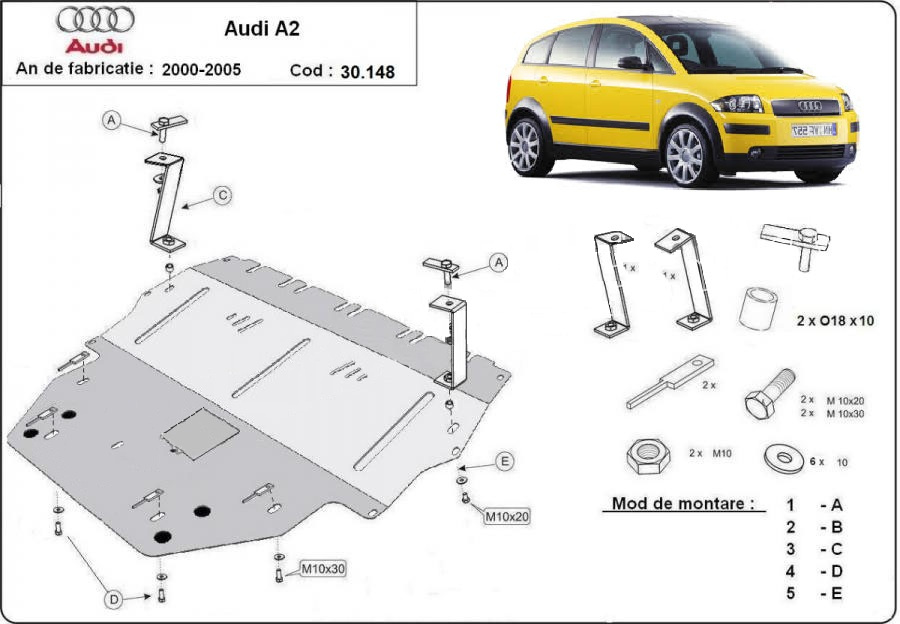 Scut motor metalic Audi A2 2000-2005