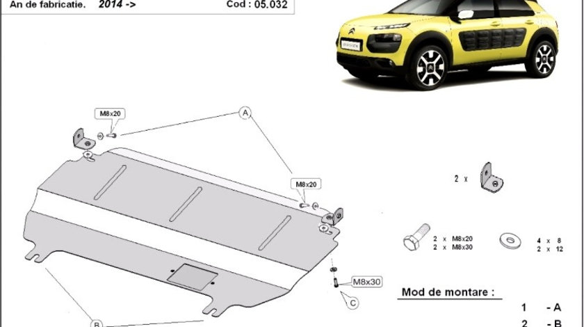 Scut motor metalic Citroen C4 Cactus 2014-2020