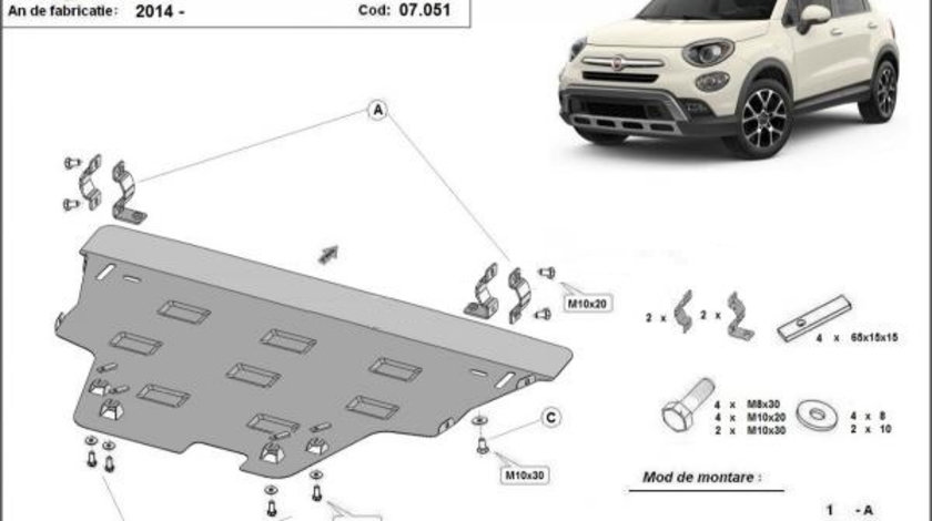 Scut motor metalic Fiat 500 X 2014-prezent