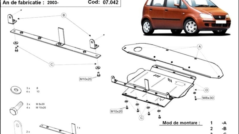 Scut motor metalic Fiat Idea 2004-2014