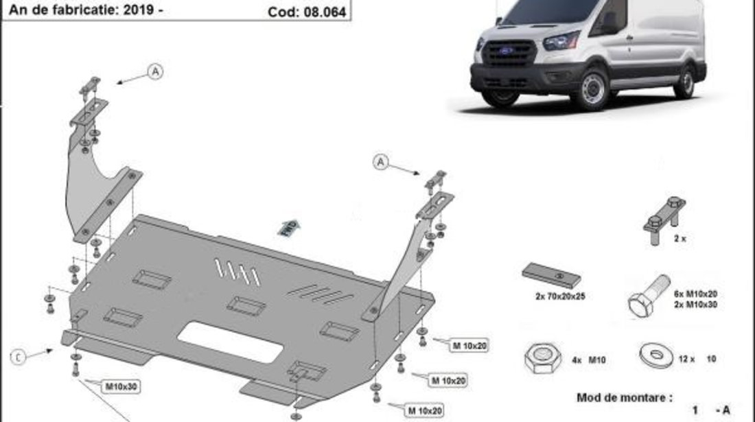 Scut motor metalic Ford Transit Tractiune Spate 2019-prezent