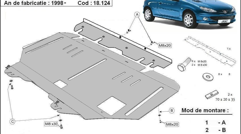 Scut motor metalic Peugeot 206 1998-2012