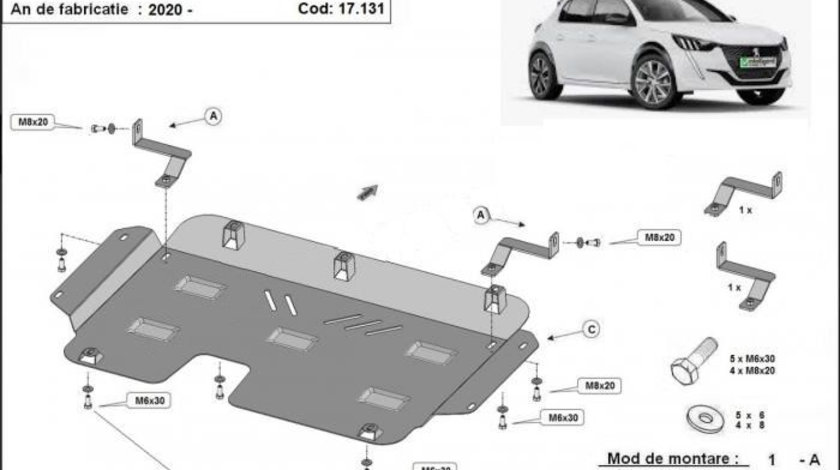 Scut motor metalic Peugeot 208 2019-prezent