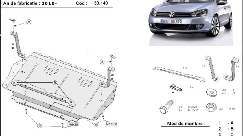 Scut motor metalic VW Golf 6 1.2Tsi, 1.4Tsi, 1.6 tdi 2008-2013