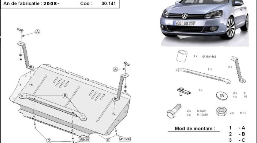 Scut motor metalic VW Golf 6 1.4i, 1.6i, 1.9 tdi, 2.0Tdi 2008-2013