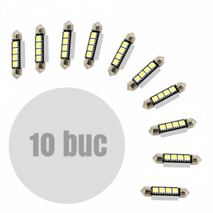 Set 10 Buc Led Carguard Sofit C5W 12V 3 SMD Alb 39mm Canbus CLD307