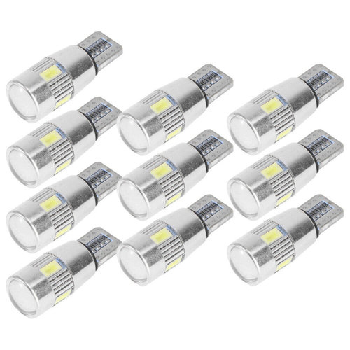 Set 10 Buc Led T10 6 SMD, W5W, Canbus, 12V, Pentru Pozitie, Plafoniere, Portbagaj, Lumina Albastru K...