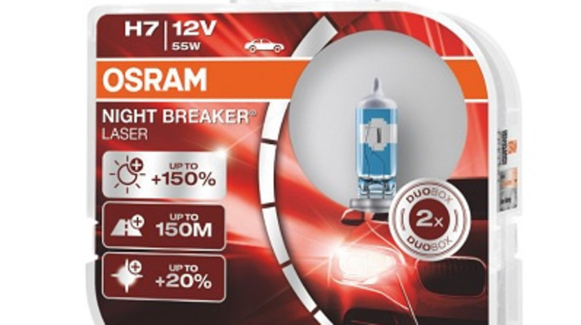 Set 2 Becuri 12v H7 55 W Night Breaker Laser Nextgen +150% Osram Ams-osram 64210NL-HCB