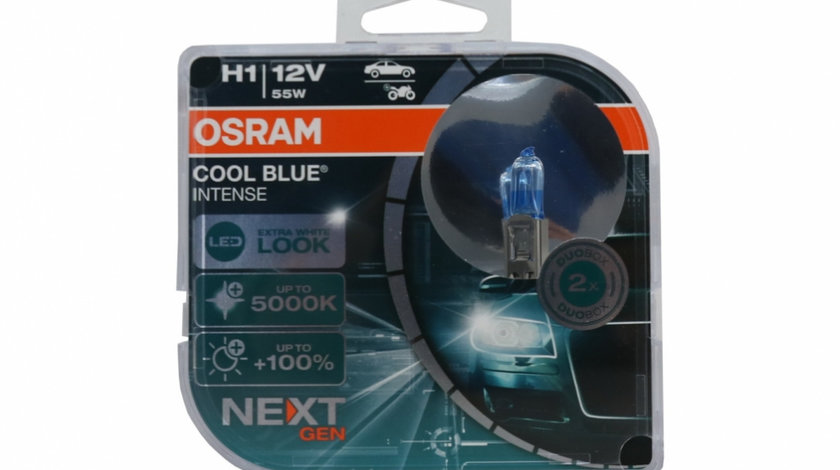 Set 2 Becuri Auto Halogen NEXT GEN Osram Cool Blue Intense 64150CBN-HCB H1 12V 64150CBN-HCB