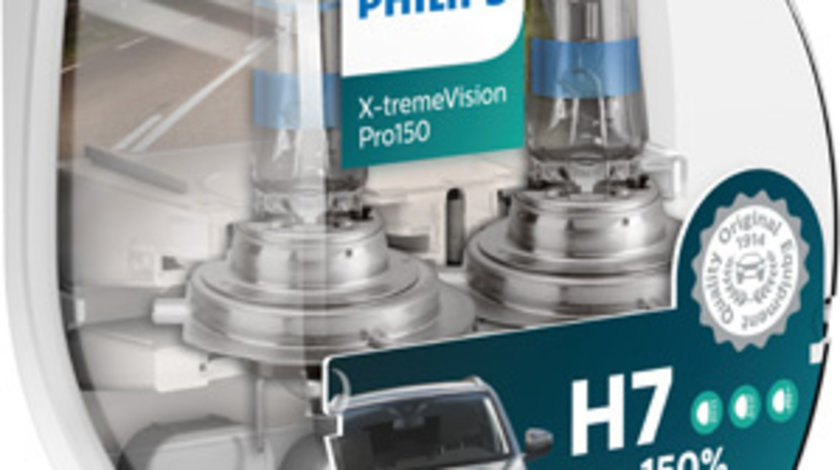 Set 2 Becuri Far H7 55w 12v X-treme Vision Pro150 Philips 12972XVPS2