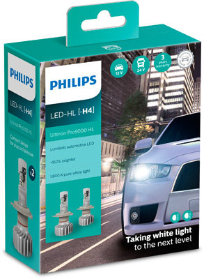 SET 2 BECURI FAR LED H4 12/24V 15W Ultinon Pro5000 HL PHILIPS 11342U50CWX2 PHILIPS