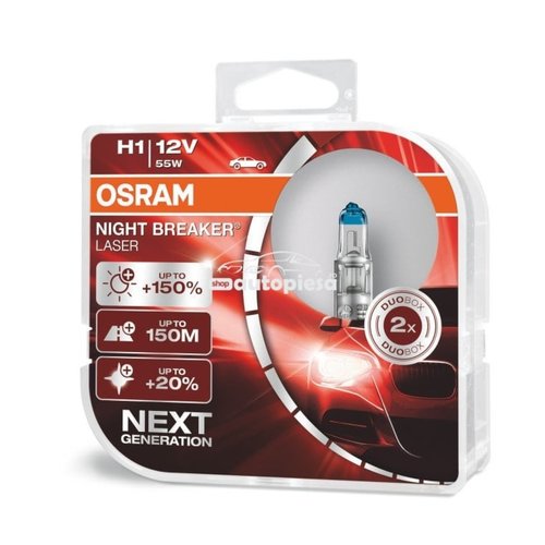 Set 2 becuri Osram H1 Night Breaker Laser Next Gen (+150% lumina) 12V 55W 64150NL-HCB piesa NOUA