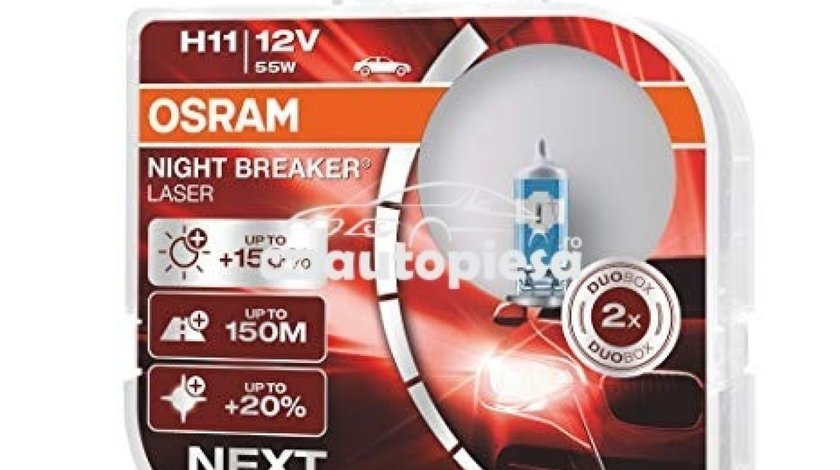 Set 2 becuri Osram H11 Night Breaker Laser Next Gen (+150% lumina) 12V 55W 64211NL-HCB piesa NOUA