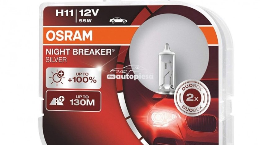 Set 2 becuri Osram H11 Night Breaker Silver (+100% lumina) 12V 55W 64211NBS-HCB piesa NOUA