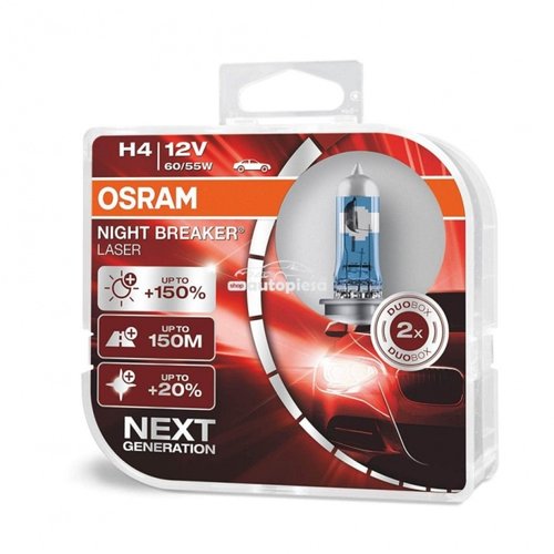 Set 2 becuri Osram H4 Night Breaker Laser Next Gen (+150% lumina) 12V 55W 64193NL-HCB piesa NOUA