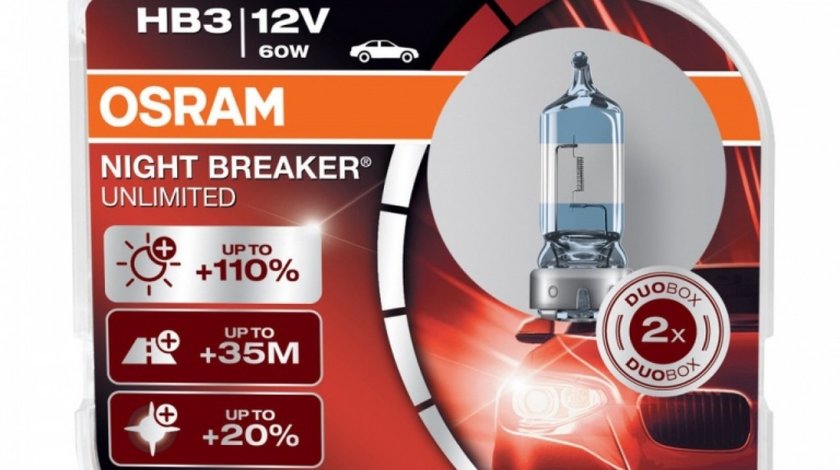 Set 2 becuri Osram HB3 Night Breaker Unlimited (+110 lumina) 12V 60W 9005NBU piesa NOUA