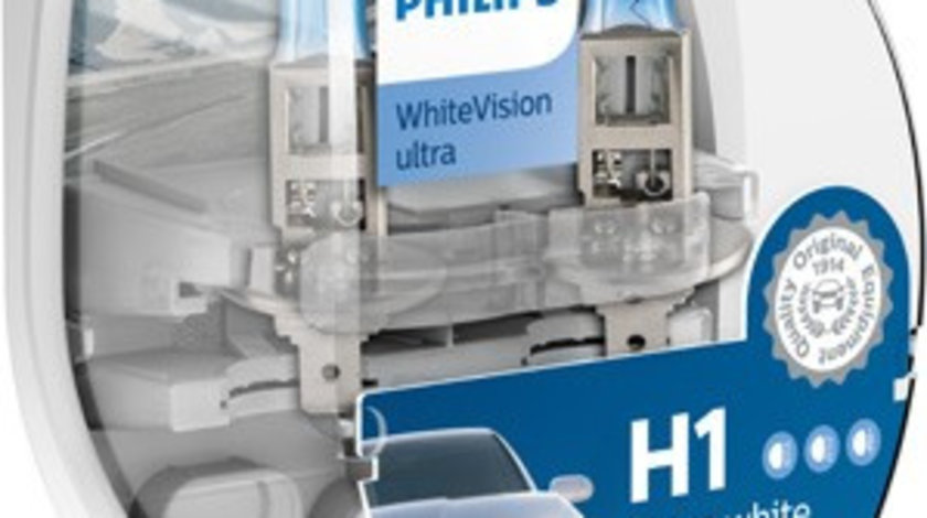 Set 2 becuri Philips H1 WhiteVision Ultra 12V 55W 12258WVUSM piesa NOUA