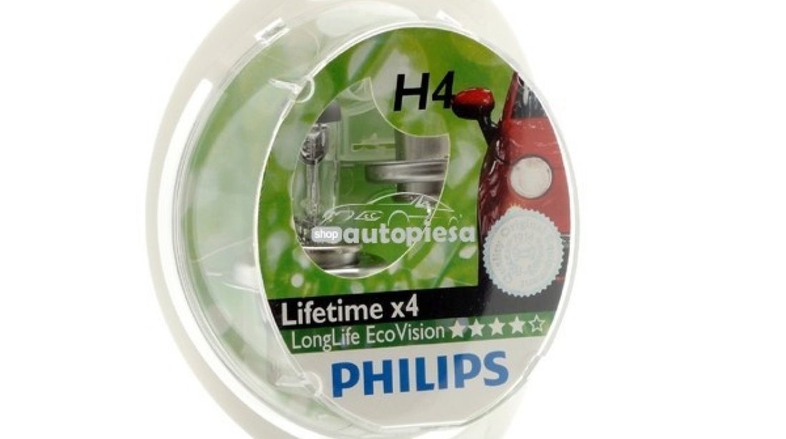 Set 2 becuri Philips H4 LongLife EcoVision 12V 60/55W 12342LLECOS2 piesa NOUA