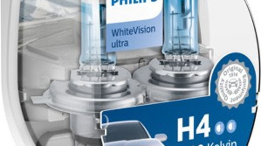 Set 2 becuri Philips H4 WhiteVision Ultra 12V 60/55W + BONUS 2 becuri W5W WhiteVision 12342WVUSM piesa NOUA