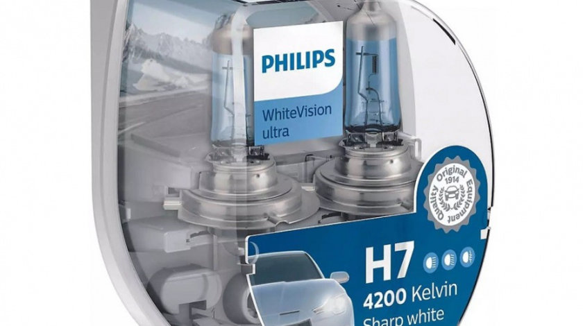 Set 2 becuri Philips H7 WhiteVision Ultra 4200K 12V 55W + BONUS 2 becuri W5W WhiteVision 12972WVUSM piesa NOUA