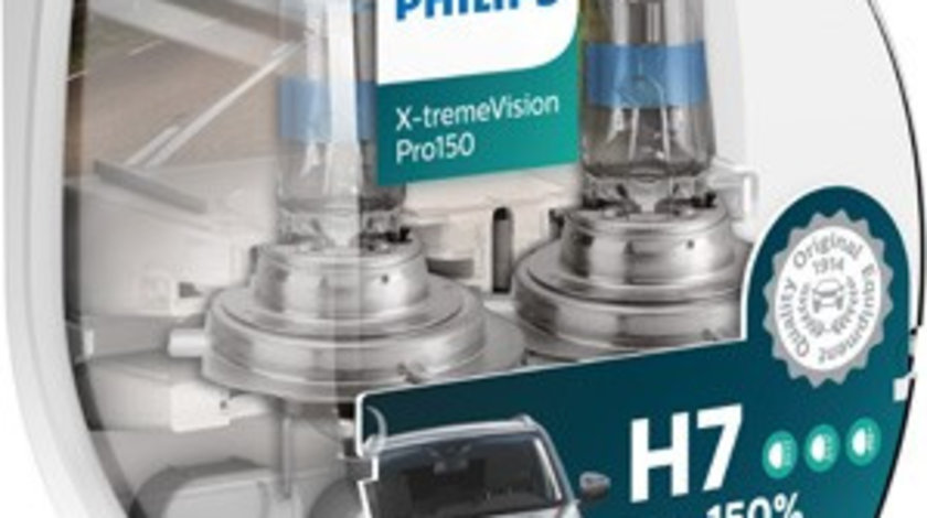 Set 2 becuri Philips H7 X-tremeVision Pro150 (+150% lumina) 12V 55W 12972XVPS2 piesa NOUA