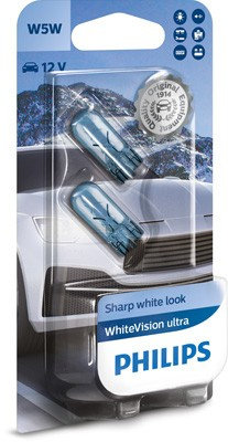 Set 2 becuri Philips W5W WhiteVision Ultra 12V 5W 12961WVUB2 piesa NOUA