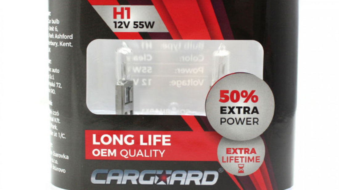 Set 2 Buc Bec Carguard H1 12V 55W +50% Intensitate Long Life BHA011